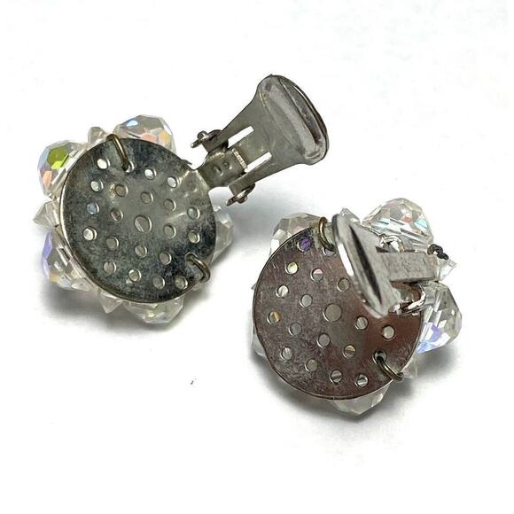 Vintage Clip Ons Clips Earrings Beaded Two Pairs Lot AB Crystals - Picture 7 of 16